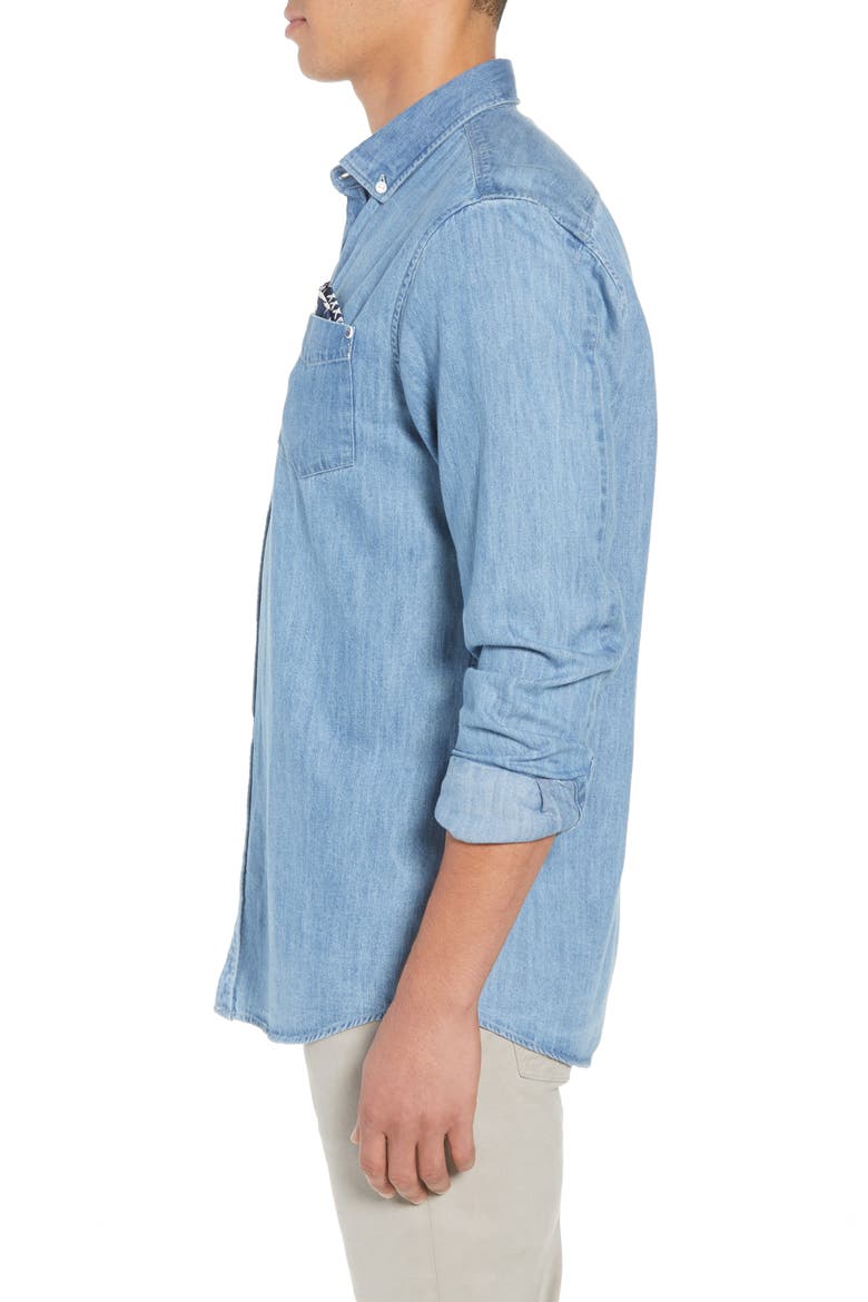 Amsterdams Blauw Pocket Square Chambray Sport Shirt, Alternate, color, DENIM BLUE