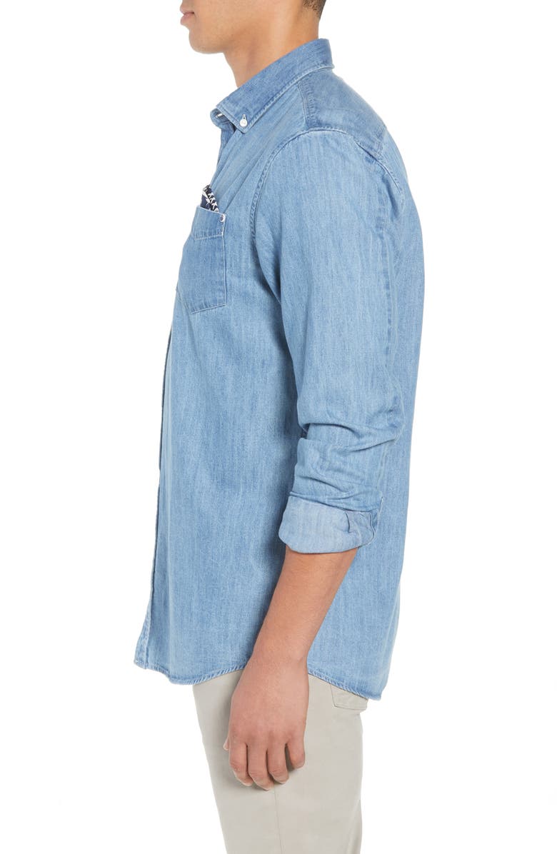 Scotch & Soda Amsterdams Blauw Pocket Square Chambray Sport Shirt, Alternate, color, 