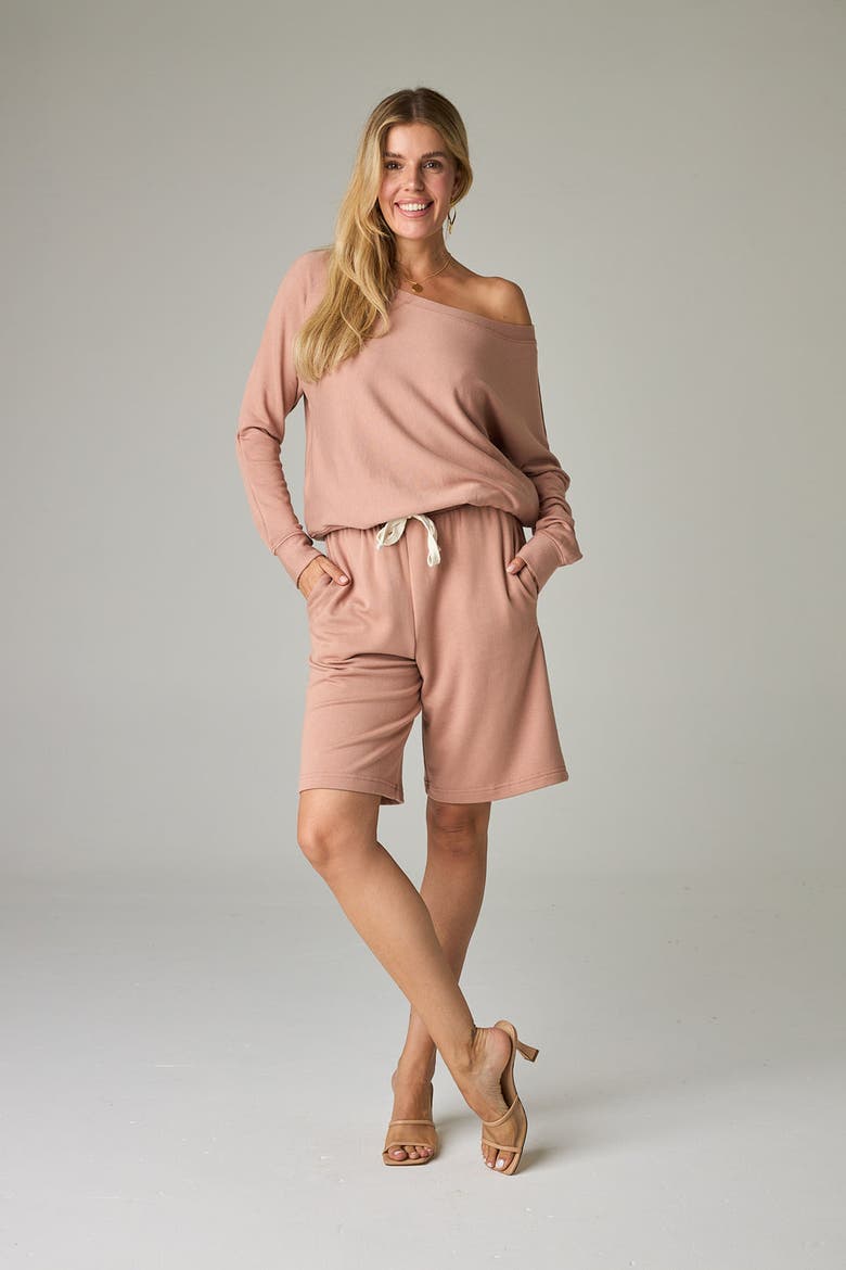 Baikal Eco-Luxe Fleece Off-Shoulder Crop Top - Cloud-Soft Comfort, Alternate, color, Rose Quartz