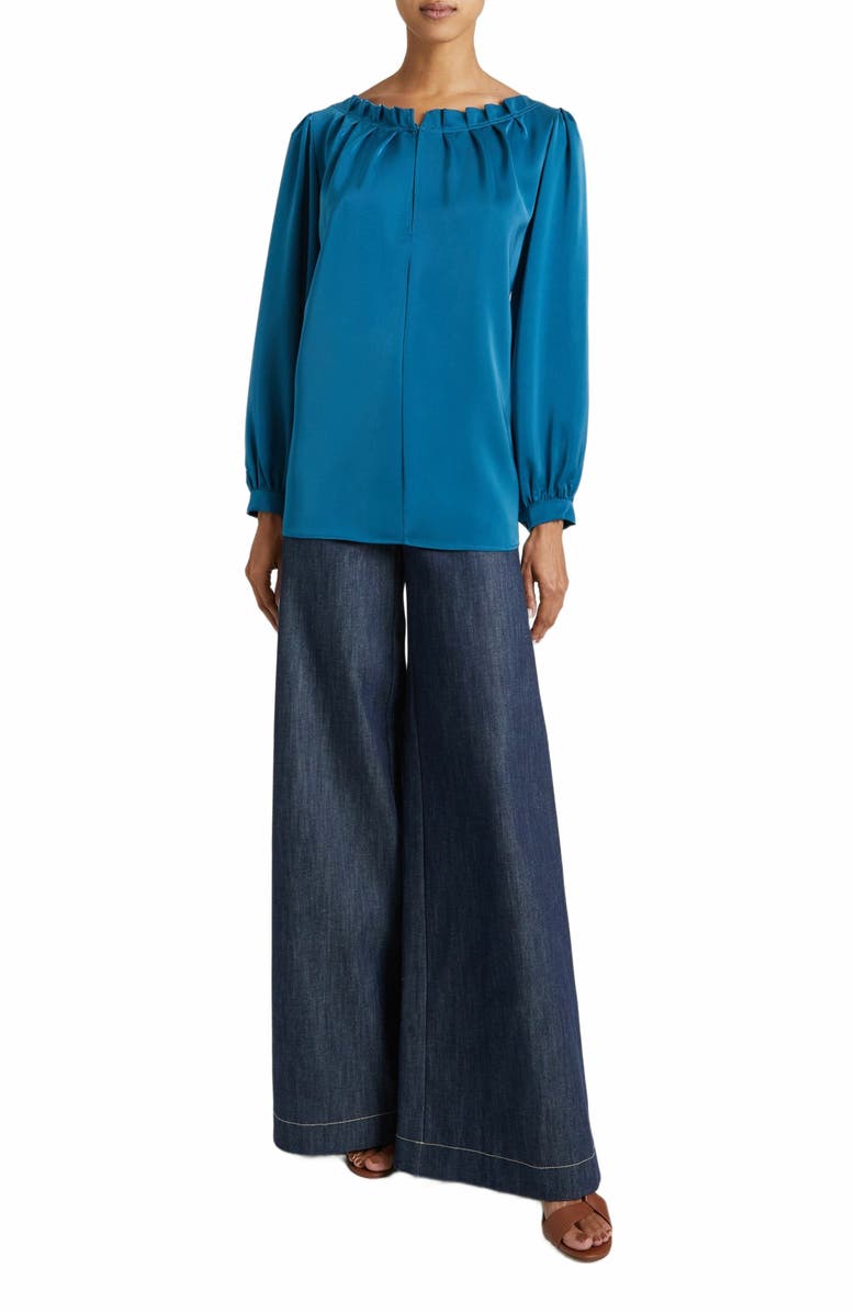 Santorelli BOHME Long Sleeve Ocean Blue Satin Blouse, Alternate, color, 