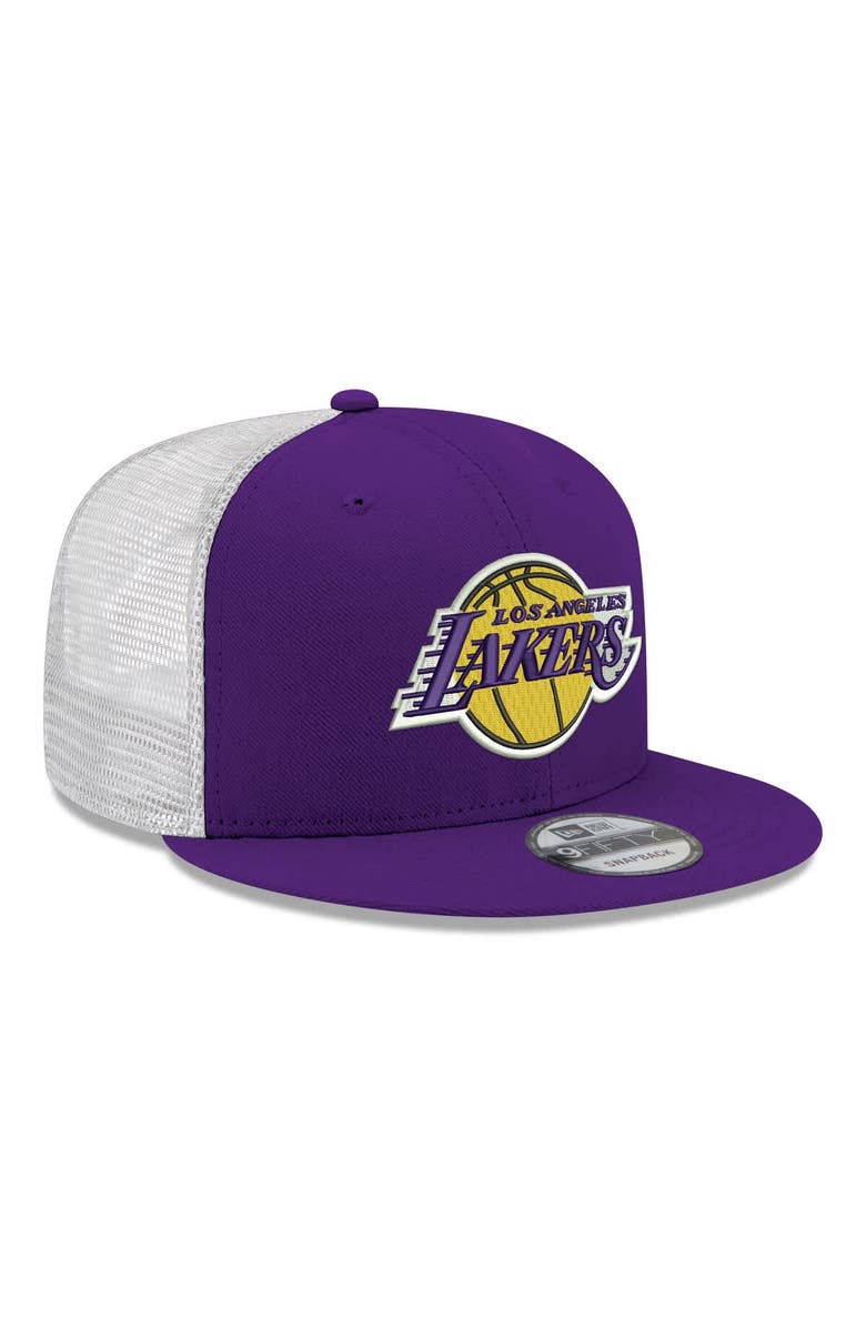 New Era Men's New Era Purple Los Angeles Lakers Core Logo Meshback 9FIFTY Snapback Hat, Alternate, color, Purple