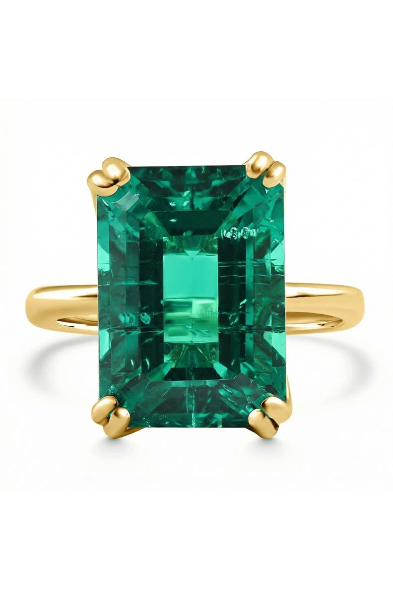 Certified 6 3/4Ct Emerald Solitaire Ring 14k Gold Lab Grown, Main, color, 14k Yellow Gold