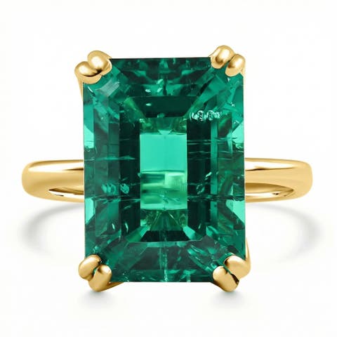 Certified 6 3/4Ct Emerald Solitaire Ring 14k Gold Lab Grown