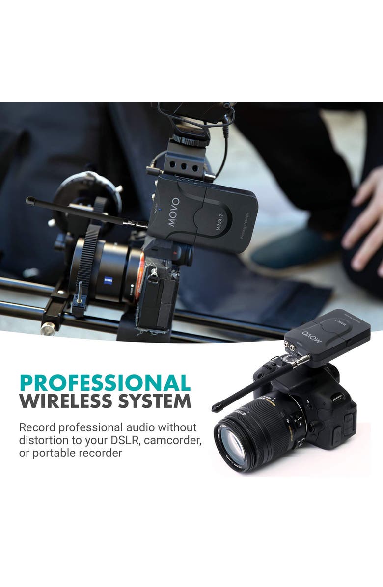 MOVO WMX-7 VHF 12-Channel Wireless Lavalier Microphone System Compatible with DSLR Cameras, Camcorders, Smartphones, Alternate, color, Black