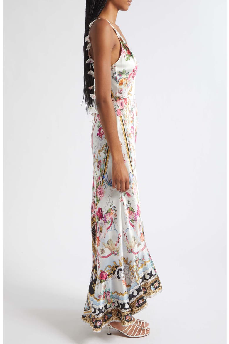 Mixed Print Floral V-Neck Silk Charmeuse Slip Dress, Alternate, color, TORERO LIBERTINE