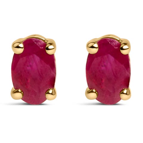 14K Gold Oval Cut Gemstone Birthstone 5x3 mm Stud Earrings