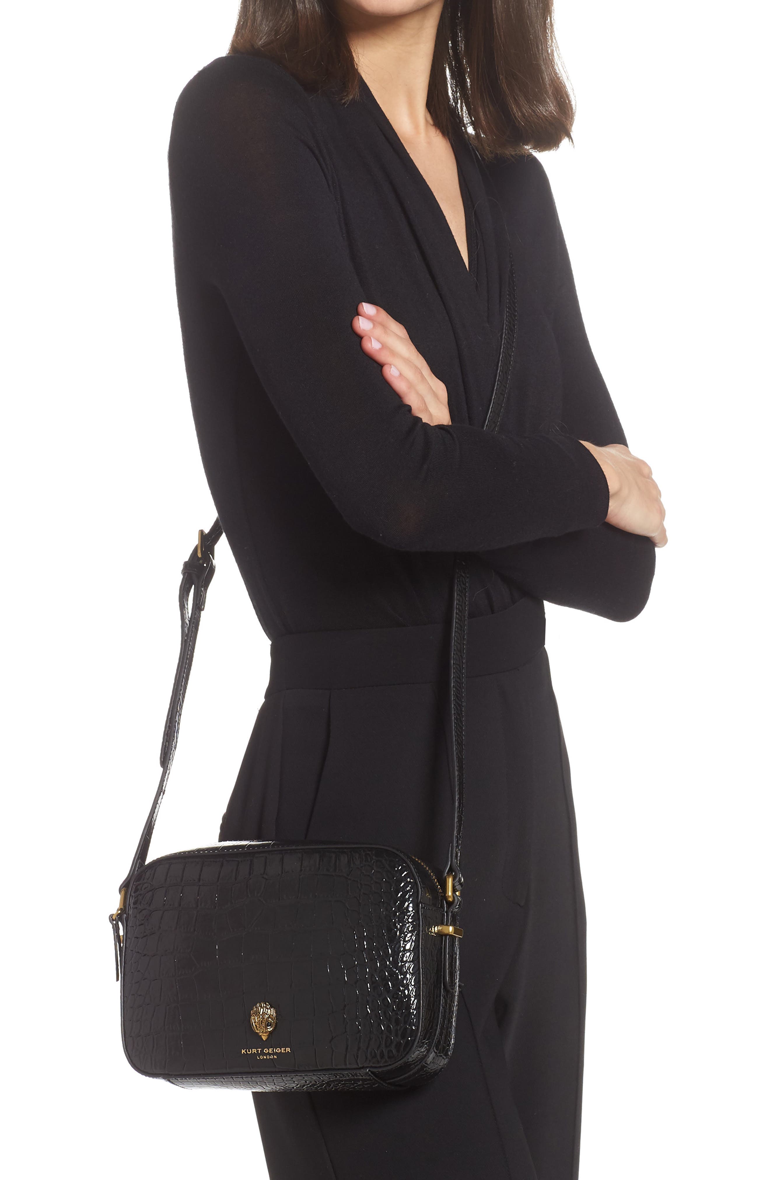 Kurt Geiger London Richmond Croc Embossed Leather Crossbody Bag, Alternate, color, 