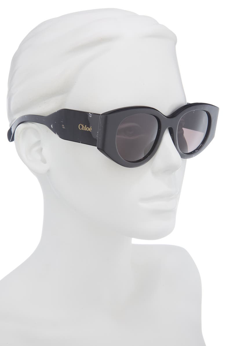 Chloé 51mm Round Sunglasses, Alternate, color, Black Black Grey