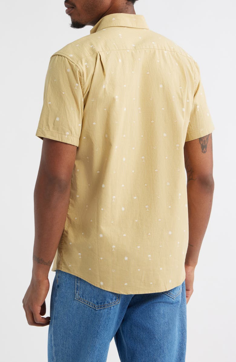 RVCA Exotica Stripe Embroidered Short Sleeve Cotton Button-Down Shirt, Alternate, color, Ochre