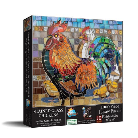 Stained Glass Chickens 1000 piece Jigsaw Puzzle for Adults