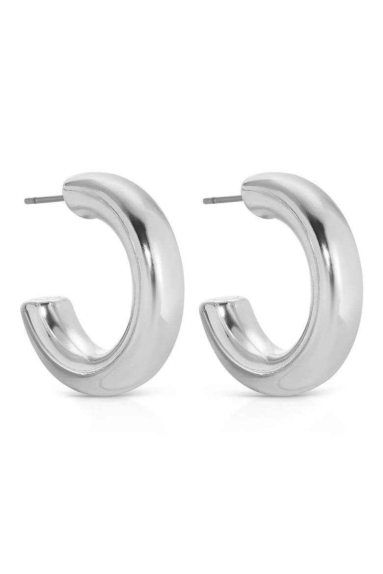 Small Thick Classic Hoop Earrings, Alternate, color, RHODIUM