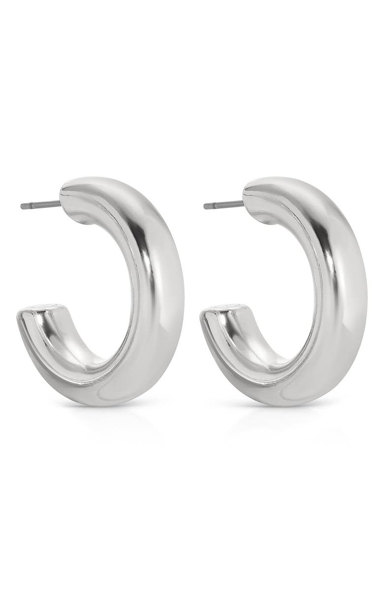 Ettika Small Thick Classic Hoop Earrings, Alternate, color, Rhodium