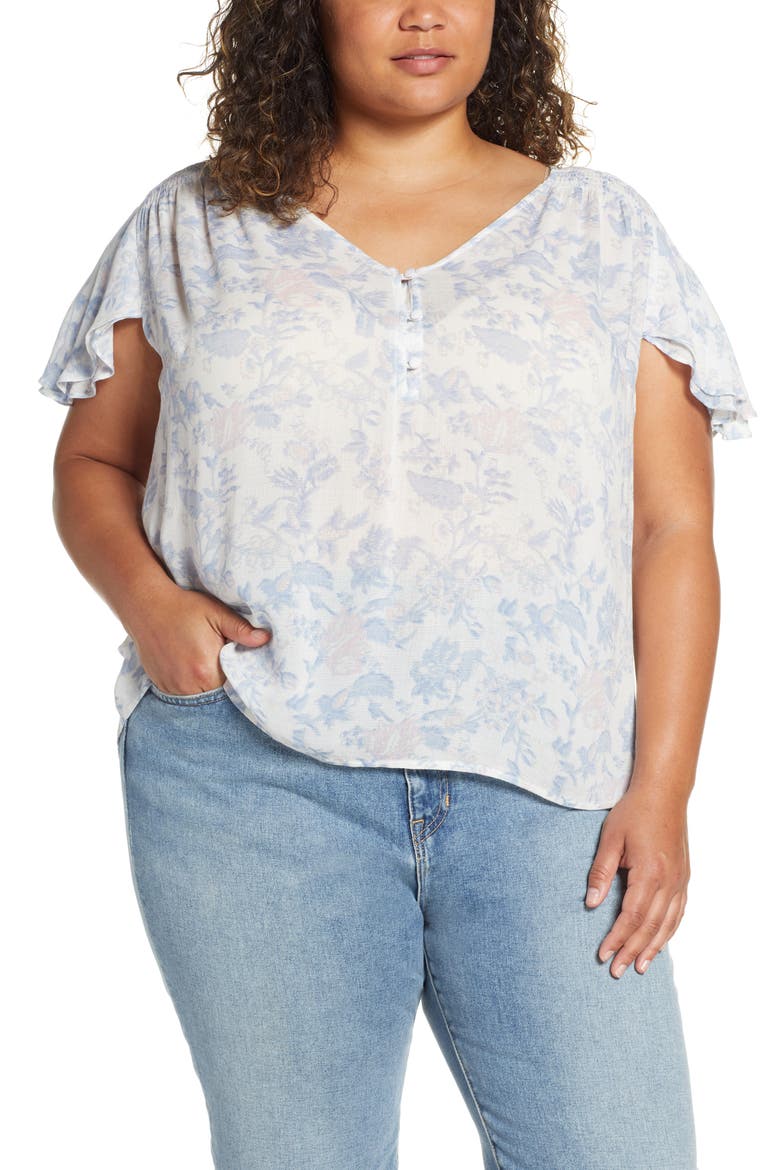 Flutter Sleeve Print Top, Main, color, MULTI