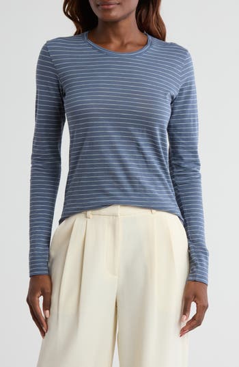 Vince Essential Stripe T-shirt In Aqua Stone/off White