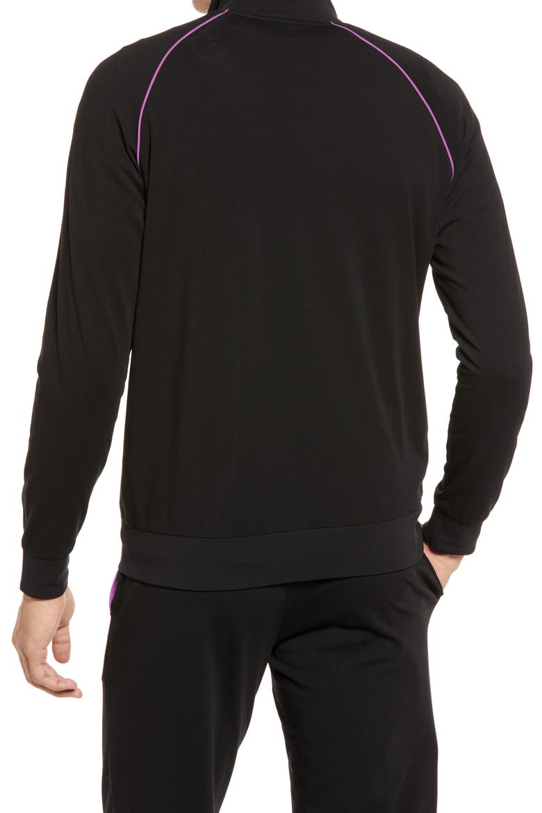 HUGO BOSS Zip Front Stretch Cotton Sweatshirt, Alternate, color, BLACK