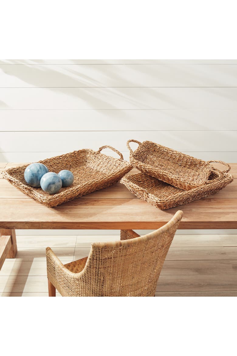 Seagrass Trays With Handles Set of 3, Alternate, color, Beige