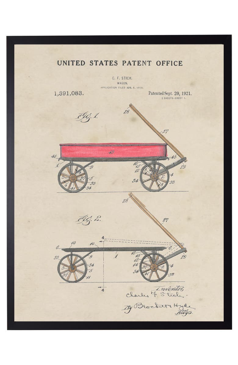 Antique Curiosities Red Wagon Patent in Black Frame, Main, color, NO COLOR