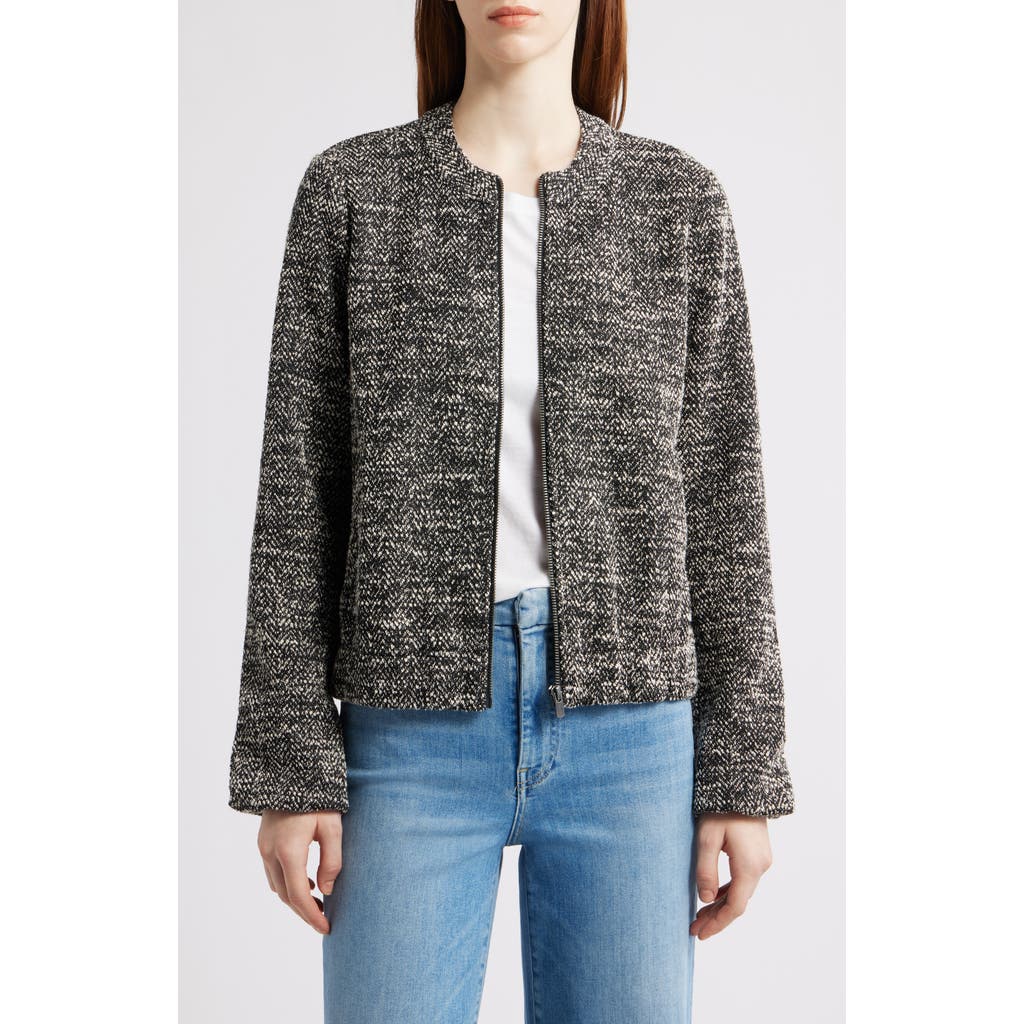 Nic + Zoe Nic+zoe Chevron Tweed Bomber Jacket In Gray