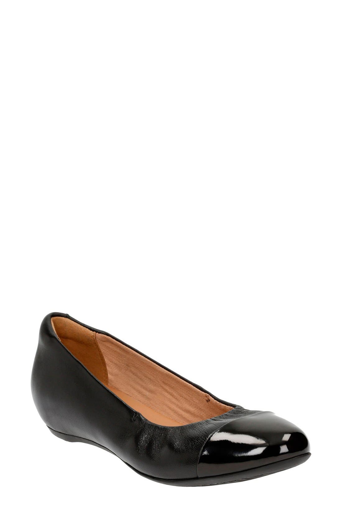 'Alitay Susan' Cap Toe Flat, Main, color, BLACK LEATHER