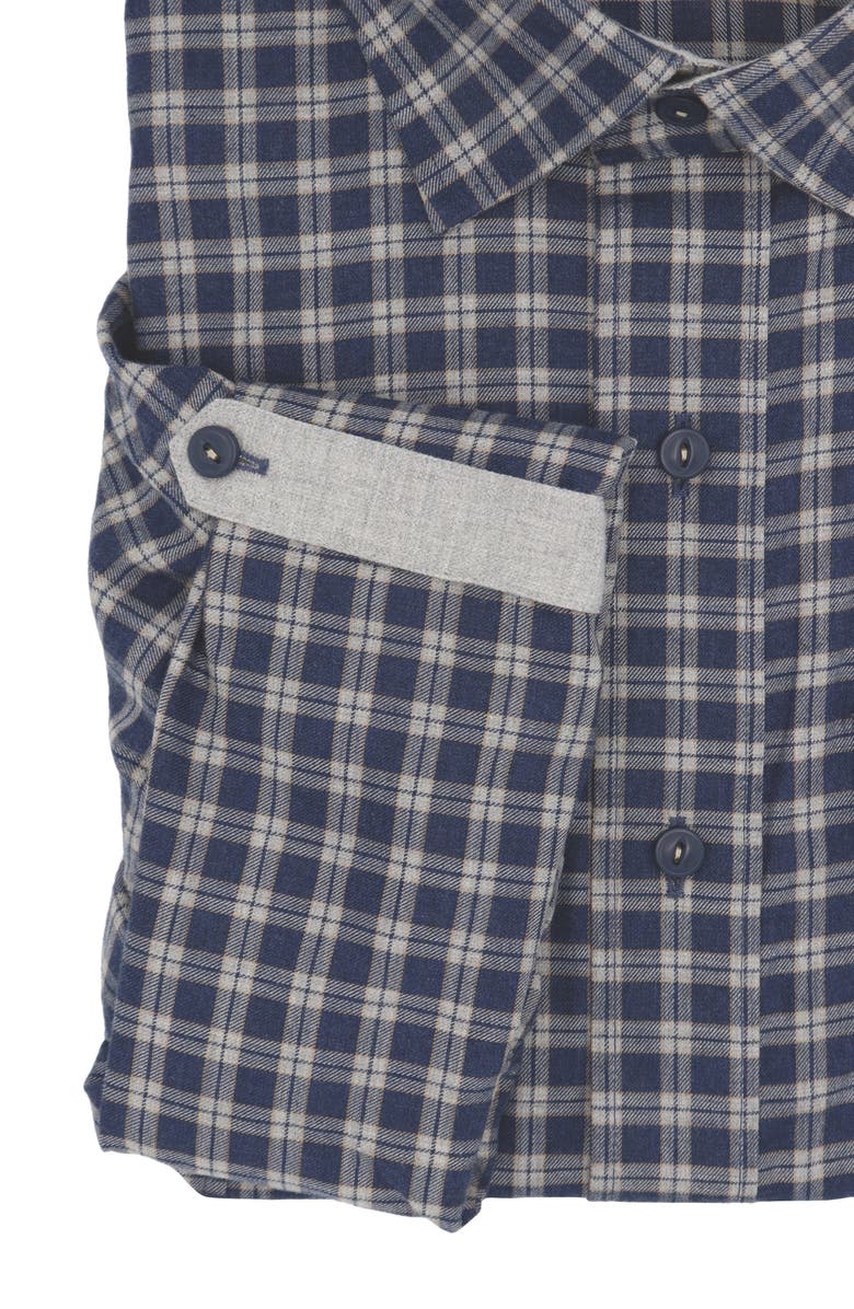 Lorenzo Uomo Trim Fit Flannel Check Cotton Dress Shirt, Alternate, color, Navy/ Grey