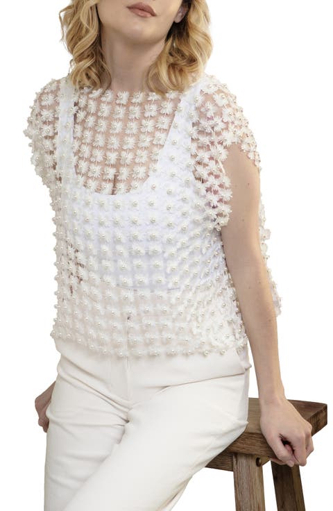 Pearly Beaded Floral Lace Top