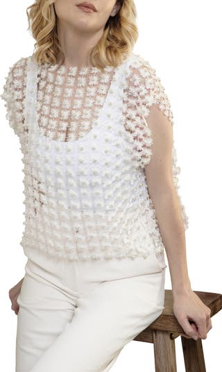 Pearly Beaded Floral Lace Top