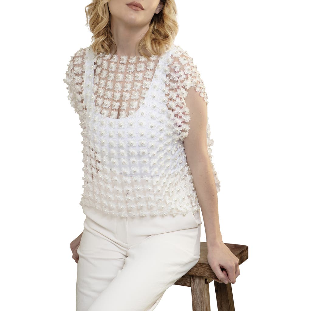 Shop Saachi Pearly Beaded Floral Lace Top In White