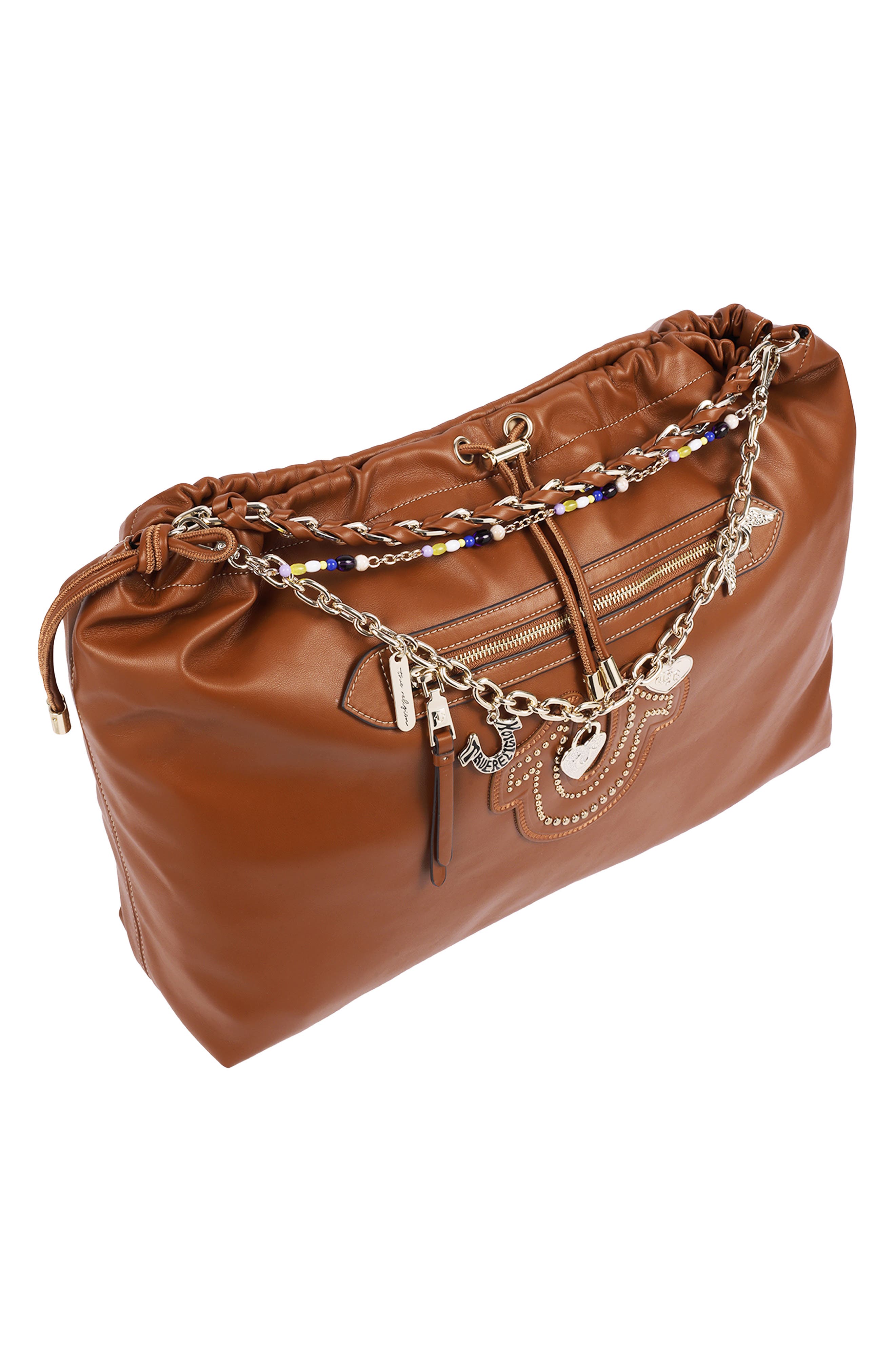 Vintage Chain Faux Leather Soft Hobo Bag, Alternate, color, COGNAC