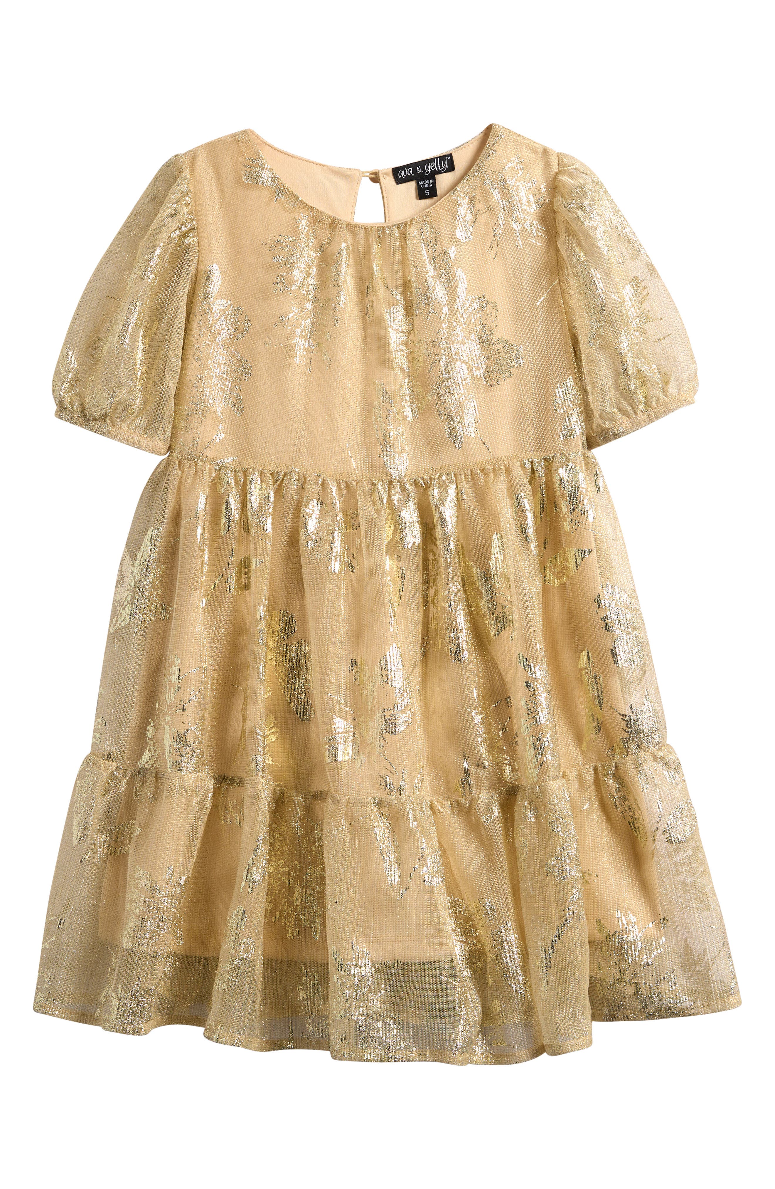 Ava & Yelly Kids' Floral Foil Print Party Dress