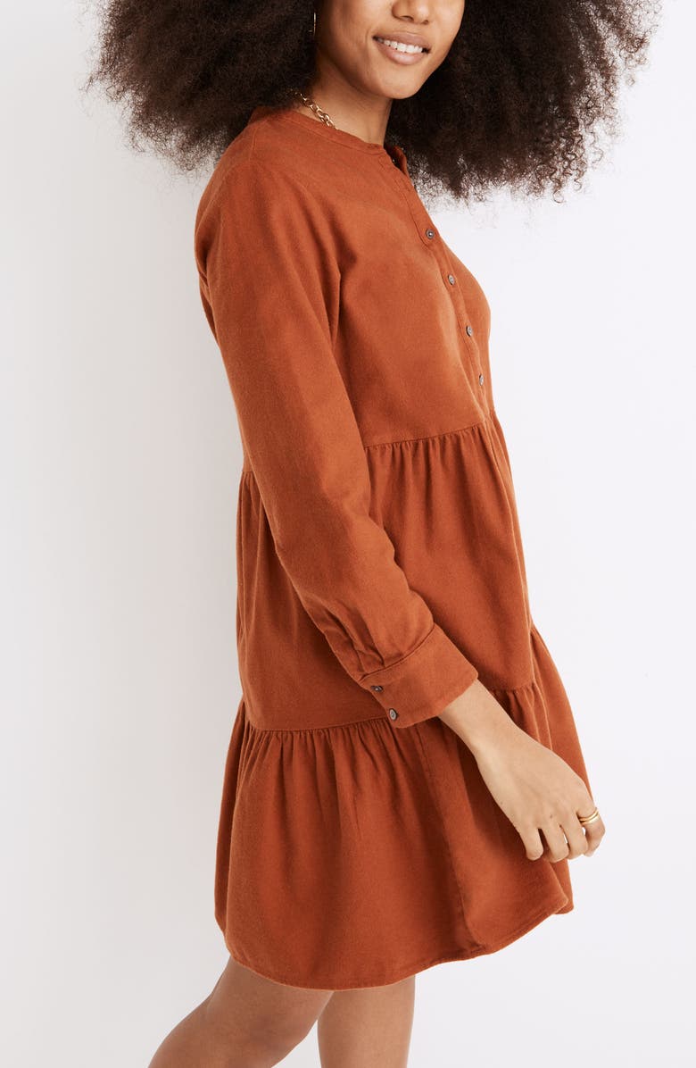 Madewell Long Sleeve Button Placket Tiered Cotton Flannel Minidress, Alternate, color,
