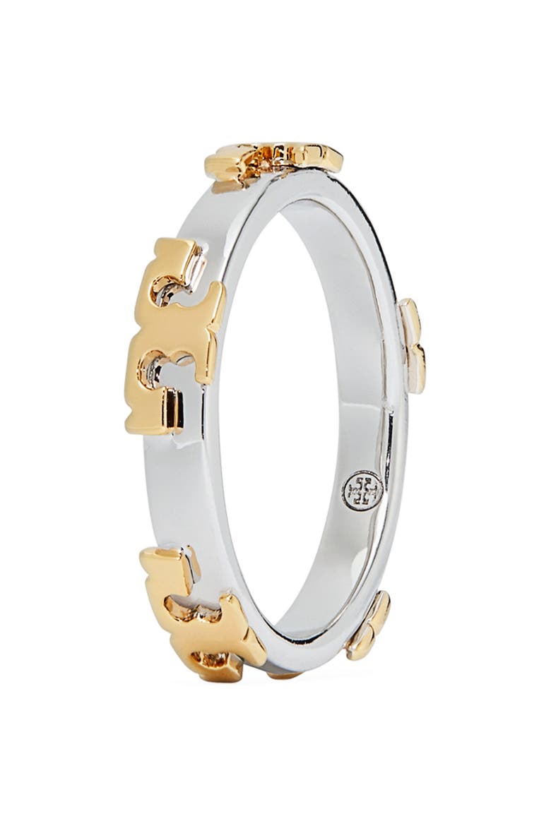 Serif-T Band Ring, Main, color, TORY SILVER MIXED METAL