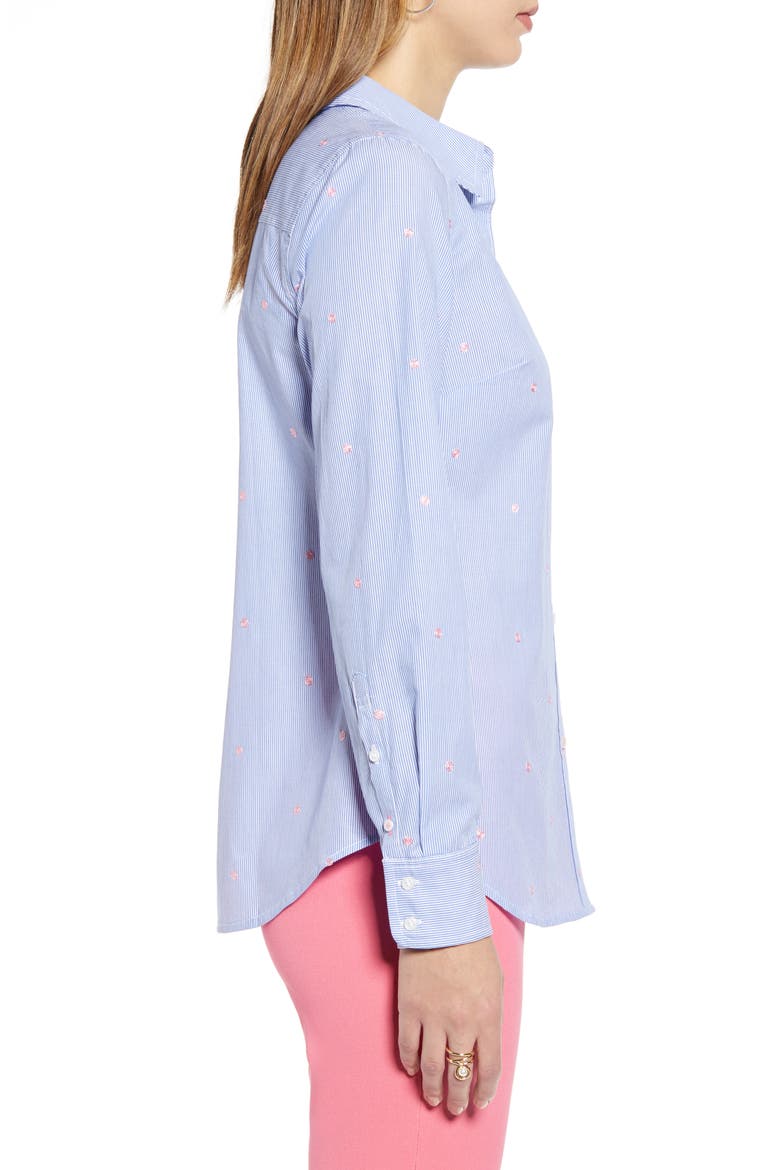 Embroidered Dot Stripe Shirt, Alternate, color, BLUE- PINK STRIPE DOT