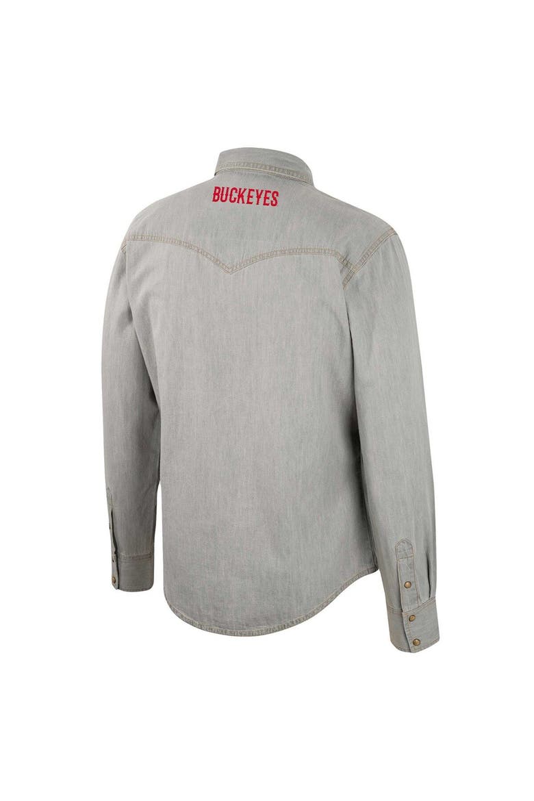 Men's Colosseum x Wrangler Gray Ohio State Buckeyes Cowboy Cut Western Full-Snap Long Sleeve Shirt, Alternate, color, Gray