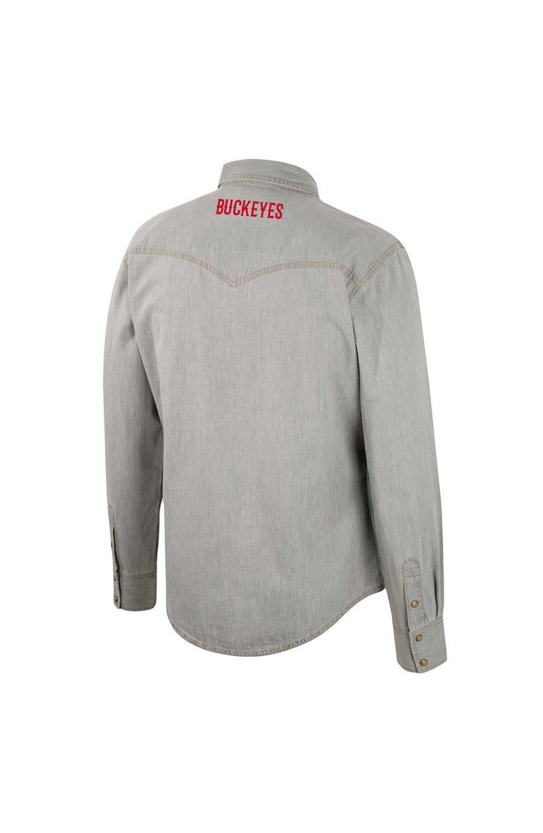 COLOSSEUM Men's Colosseum x Wrangler Gray Ohio State Buckeyes Cowboy Cut Western Full-Snap Long Sleeve Shirt, Alternate, color,