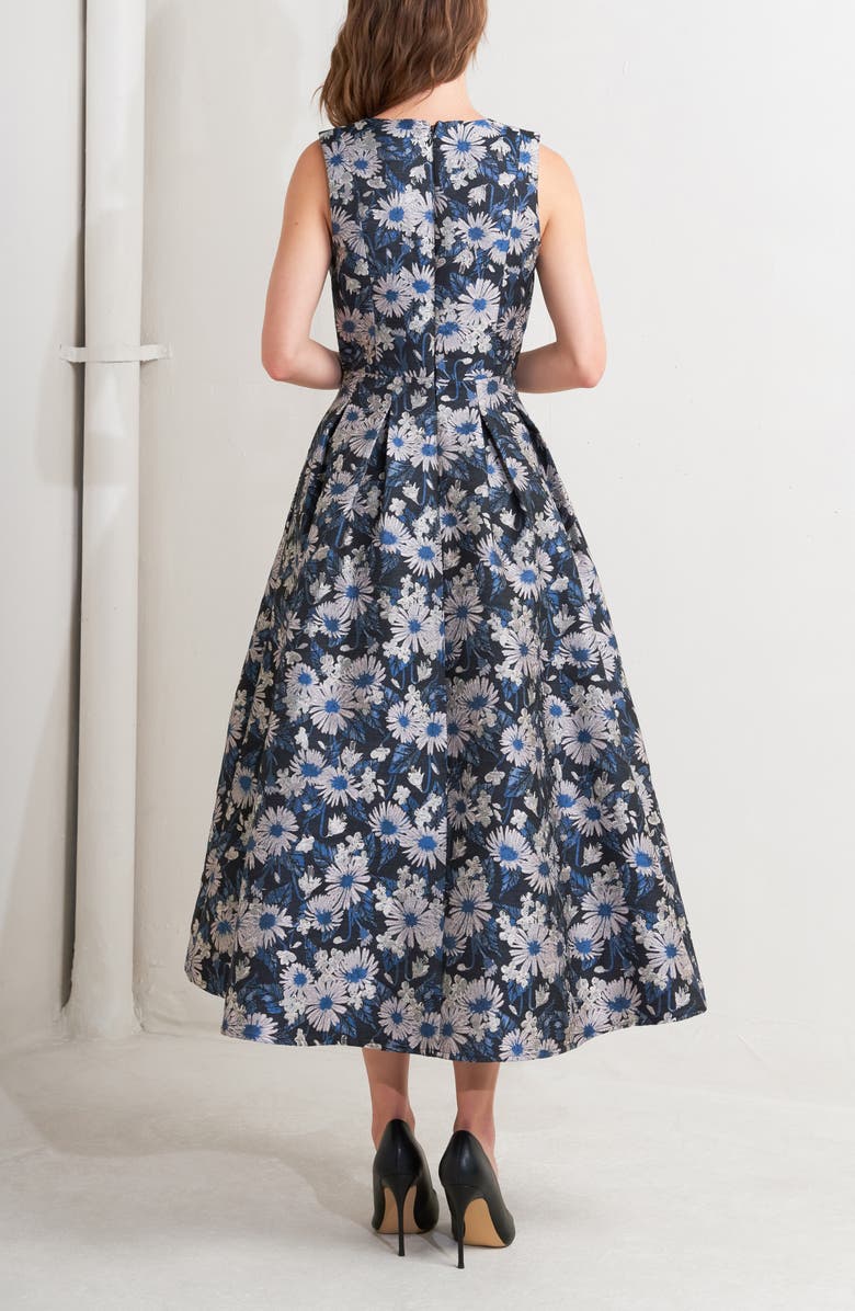 FREEMARKET Floral Jacquard A-Line Midi Dress, Alternate, color, Navy Multi