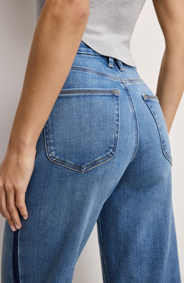 Good American Good Waist Side Stripe Frayed Crop Palazzo Jeans, Alternate, color, Indigo857