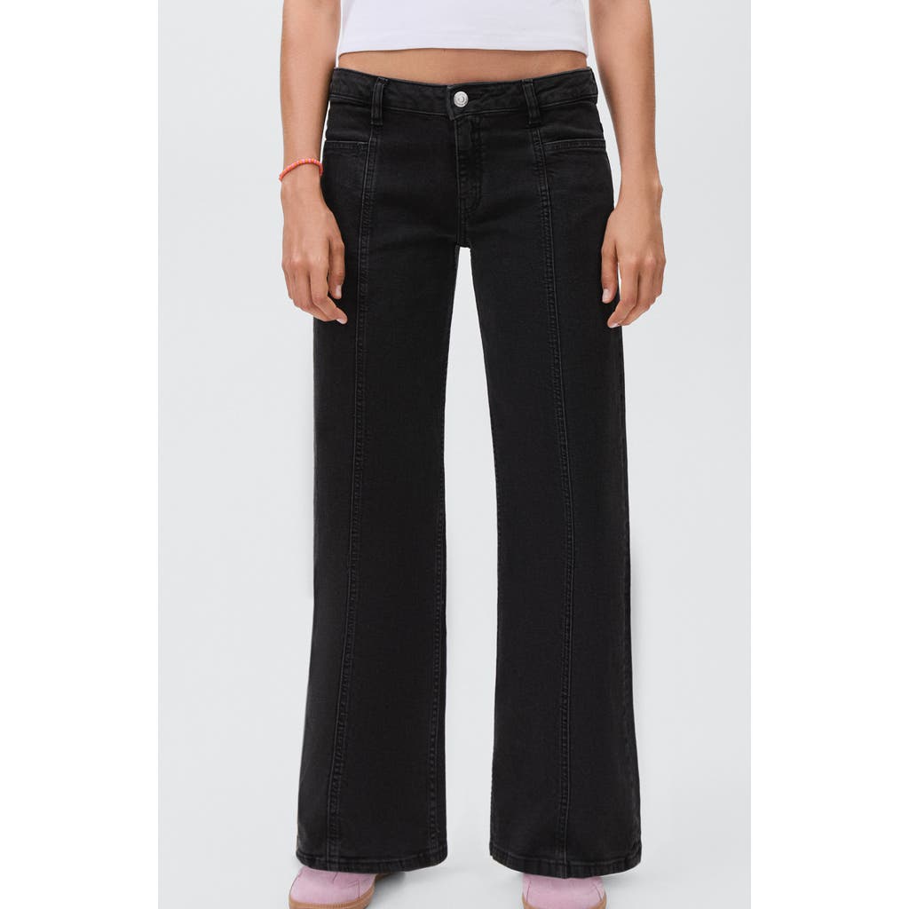 Mango Teen Frayed Stars Straight Leg Jeans In Black