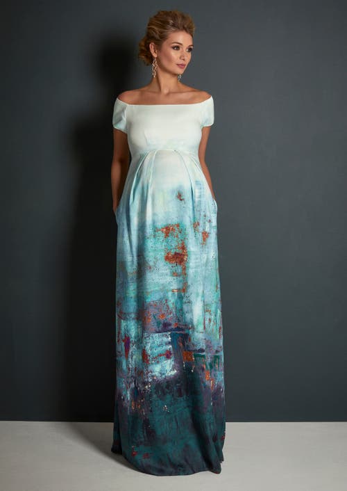 Tiffany Rose Maternity Aria Off Shoulder Maternity Gown In Multi
