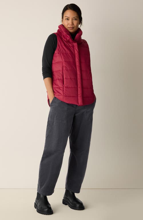 Eileen Fisher Eggshell Recycled Nylon Stand Collar Vest In Red