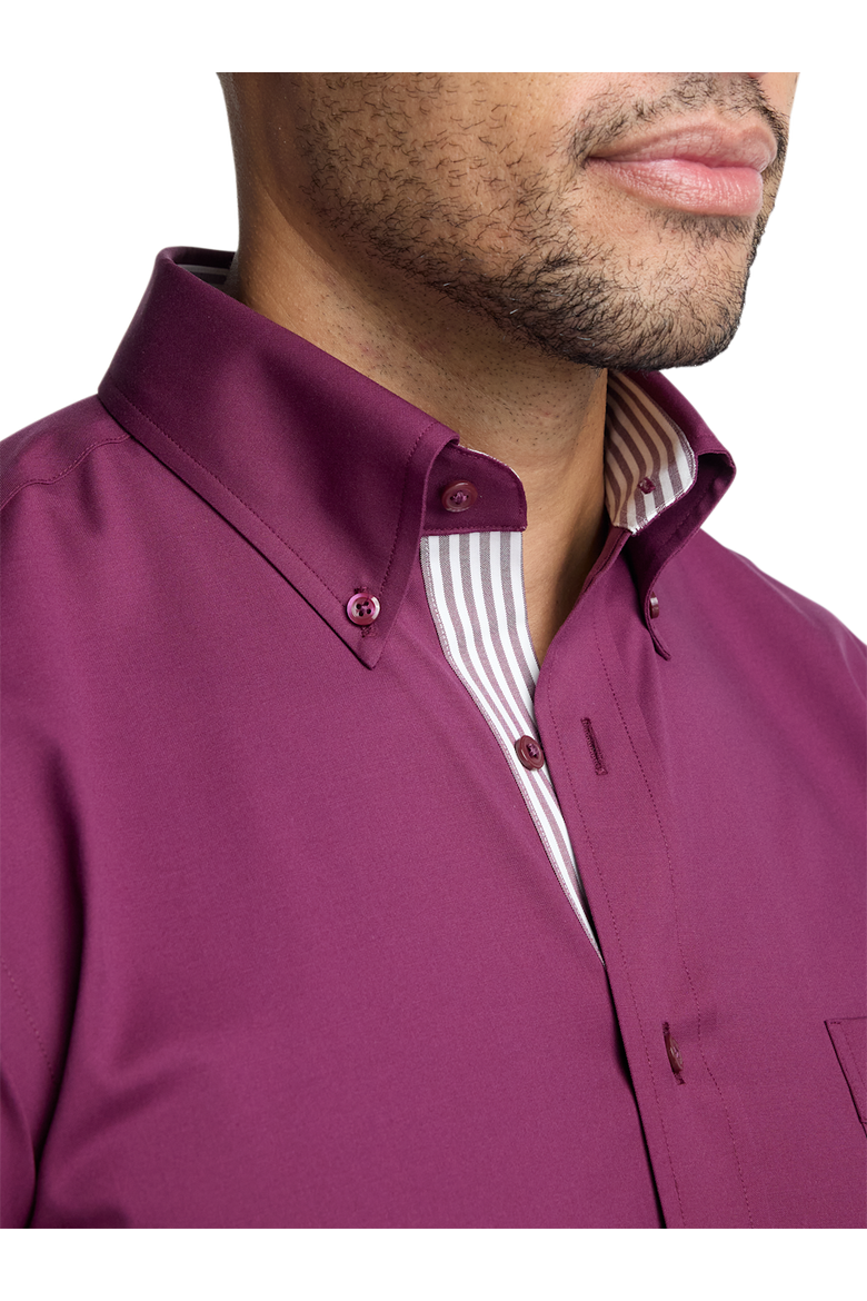 Taillored Fit Non Iron Pinpoint Oxford Weave Dress Shirt with Trim, Alternate, color, Burgundy