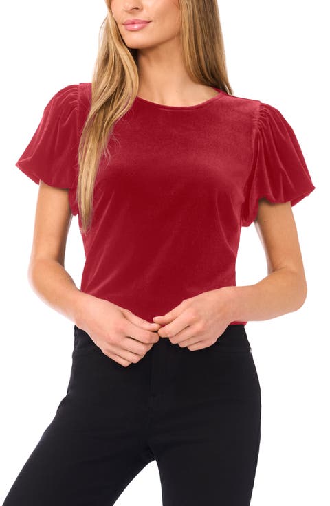 Puff Sleeve Stretch Velvet Top