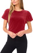CeCe Puff Sleeve Stretch Velvet Top