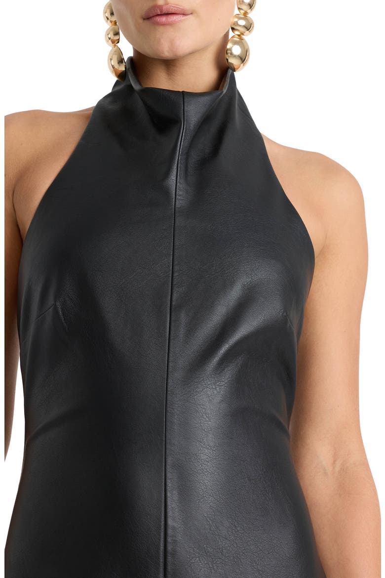Gina Faux Leather Halter Midi Dress, Alternate, color, BLACK