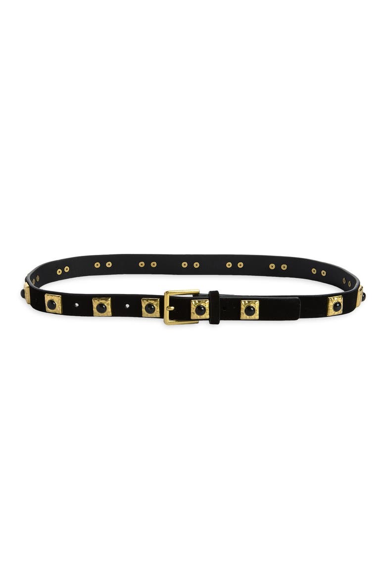 Dolly Stone Detail Leather Belt, Main, color, BLACK