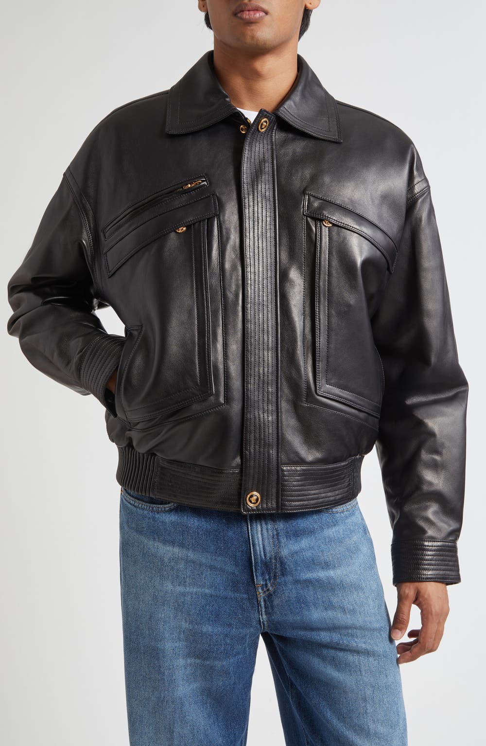 Plongé Leather Blouson Jacket, color, BLACK