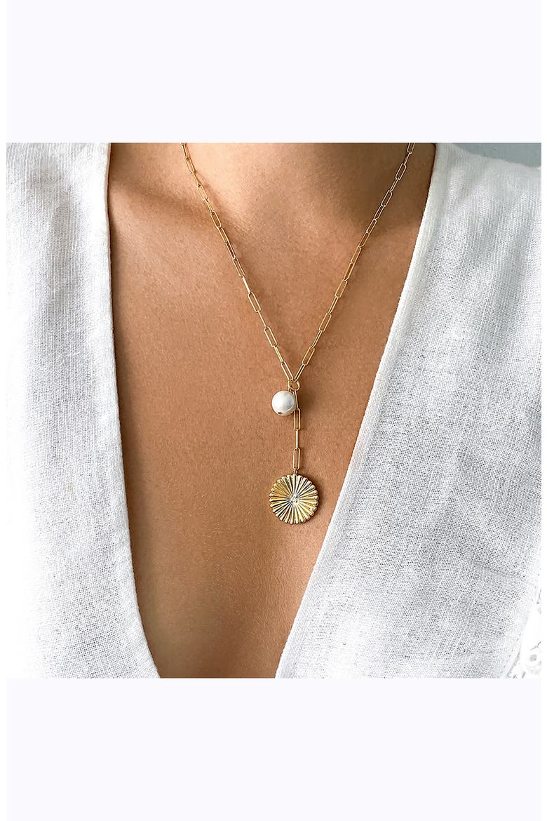 14K Yellow Gold Vermeil Pearl Drop Y-Necklace, Alternate, color, YELLOW