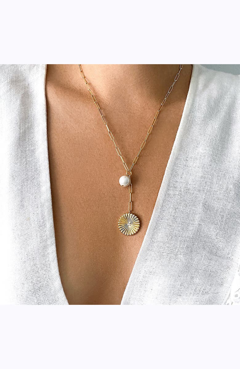Adornia 14K Yellow Gold Vermeil Pearl Drop Y-Necklace, Alternate, color, Yellow