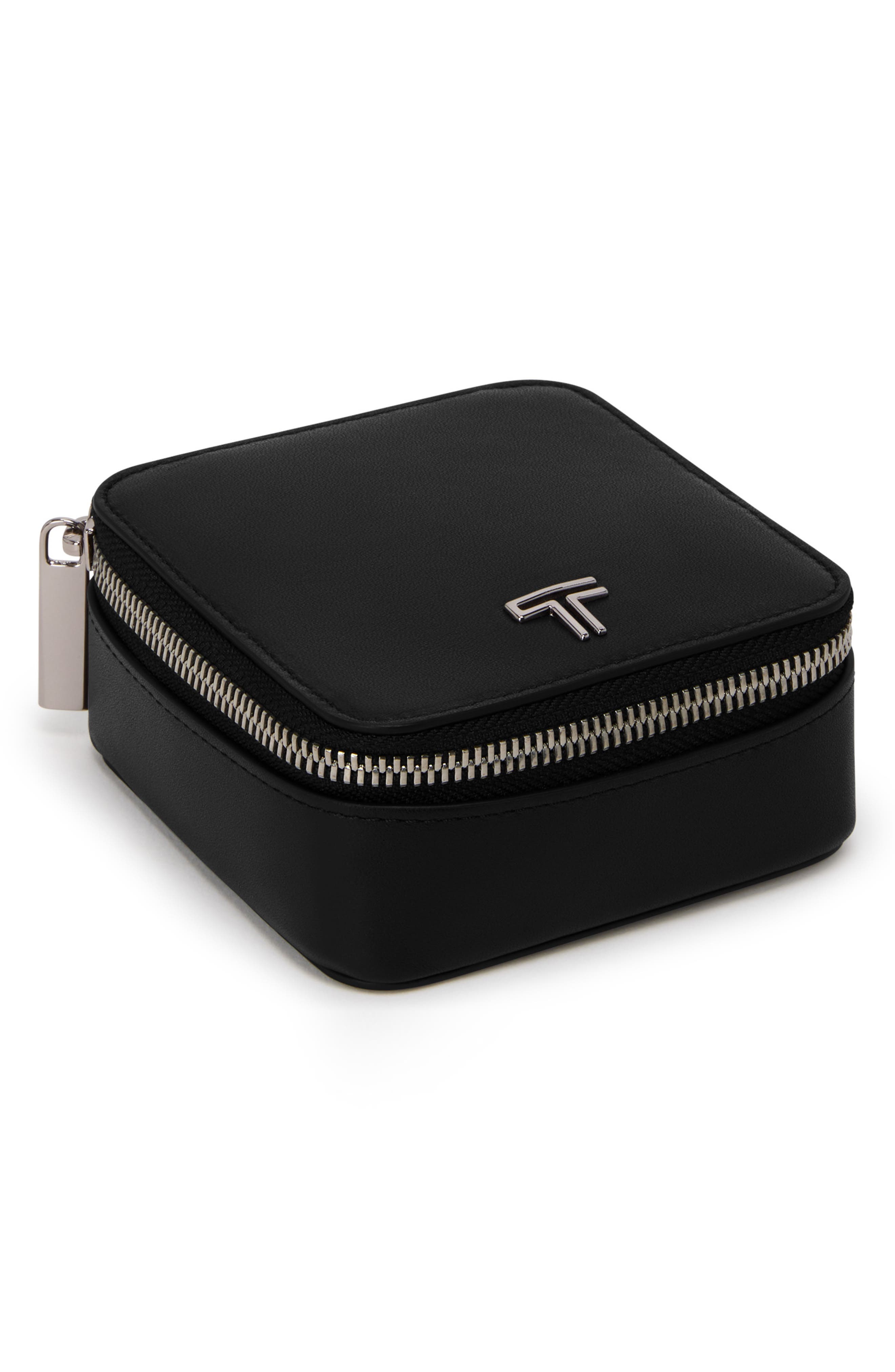 TUMI Leather Jewelry Case, Main, color, Black/ Gunmetal