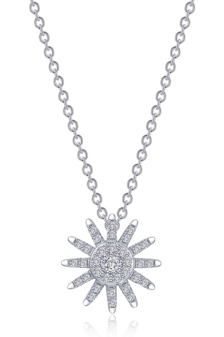 Starburst Simulated Diamond Pendant Necklace, Main, color, SILVER