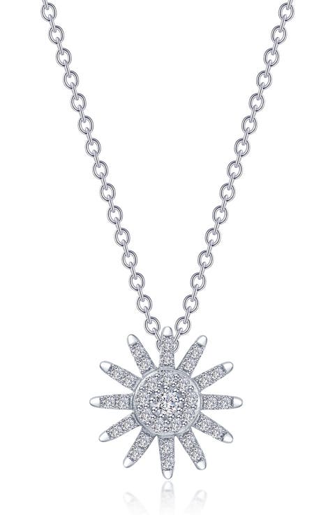 Starburst Simulated Diamond Pendant Necklace